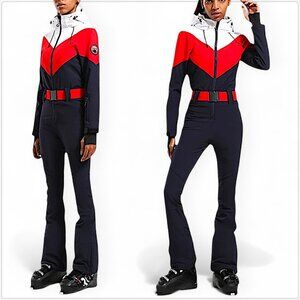 GSOU Snow Navy Retro One Piece Ski Suit with Hood Winter Warm NWT New S